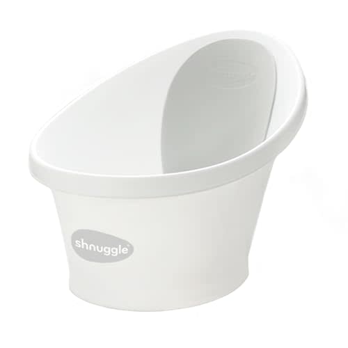 Shnuggle Newborn Baby Bath | Built in Support Bump and Soft Backrest | Suitable from Newborn | Bath Seat Support Includes Plug | White with Grey Backrest