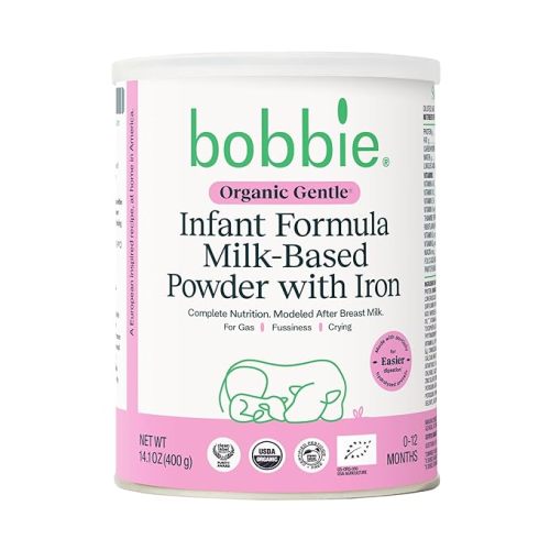 Bobbie Organic Gentle Infant Formula, Milk Based Powder with Iron, DHA, Vitamin D & 100% Lactose Like Breast Milk, For Fusiness, Crying & Digestive Health, Newborn Baby-12 Months Old, 14.1 oz, 1 Pack