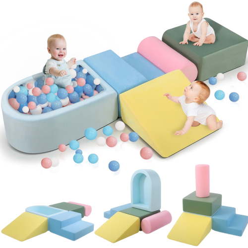 Lookfly 5-Piece Climbing Toys for Toddlers, Soft Foam Blocks with Ball Pit, Indoor Play Gym Set Baby Gift for toddlers 1–3