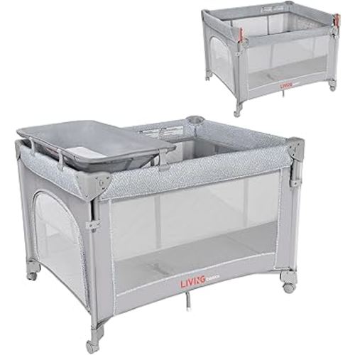 LIVINGbasics Portable Baby Playard, Foldable Baby Bassinet Beside Sleeper with Diaper Changing Table Suitable for Home/Travel/Outdoor