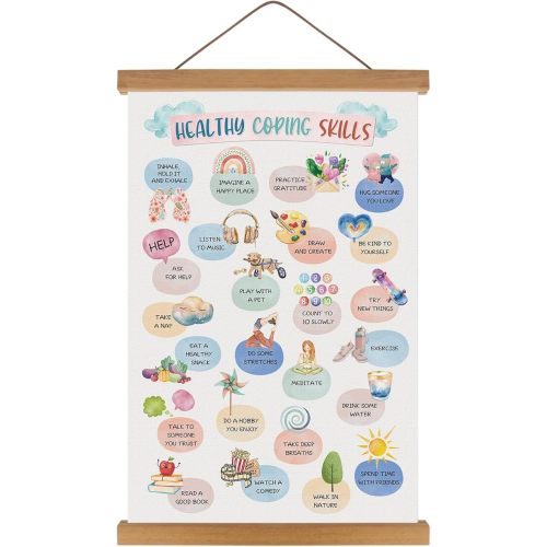 KAIRNE Health Coping Skills Decor,School Counseling Office Wall Art with Magnetic Hanger Frame(13.7X22Inch)Rainbow Calming Corner Sign,Classroom Must Have Counselor Gift Motivational Posters For Kids