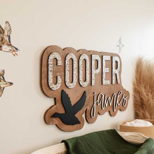 Duck Hunting Name Sign, Camo Outline Name Sign, Baby Boy Nursery Decor, Personalized Baby Boy Gift, Hunting Baby Shower Gift