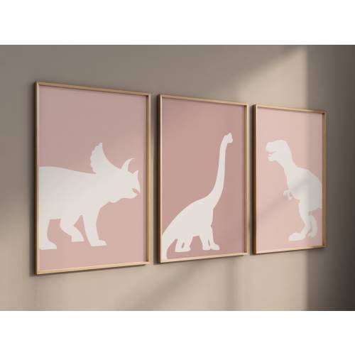 Dinosaur Prints, T-Rex Print, Triceratops Print, Brachiosaurus print, Dinosaur Wall art, girl nursery, blush nursery, blush pink