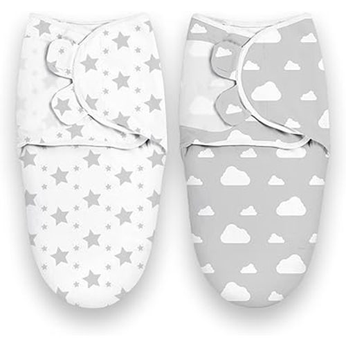 Baby Swaddle Wrap, 2 Pcs Newborn Swaddle Blanket Wrap, 0-3 Months 100% Breathable Cotton Swaddlers Sleep Sack with Adjustable Wings for Baby Boys and Baby Girls