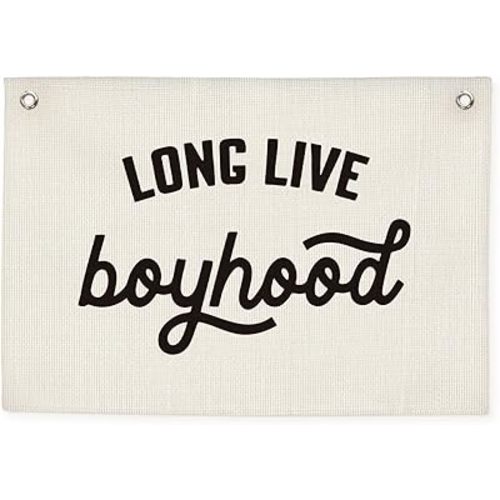Long Live Boyhood Banner – Linen Canvas Wall Hanging Flag, Boys Room & Nursery Decor, Playroom Wall Art, Baby & Toddler Room Decoration, 20x30 Inch