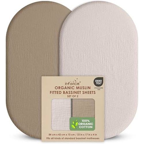 100% Organic Cotton Muslin Baby Bassinet Baby Sheet 33 X 17 Inch Soft Breathable Lightweight Stretchable Bed Sheet 2 Pack Gentle On Skin Durable Snug Fit Sheet for Newborn Bassinet Mattress