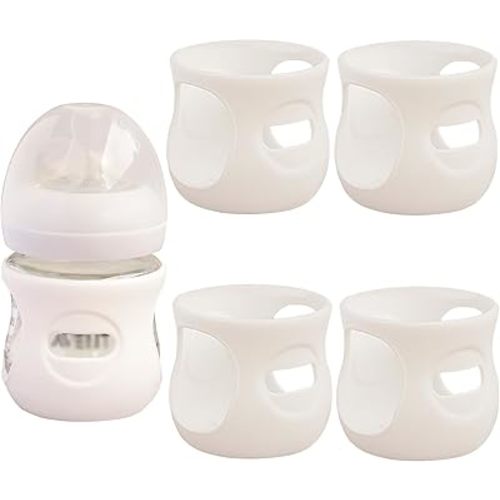 4 Pack Silicone Sleeves for Avent Natural Glass Baby Bottles, Anti Breakage Bottle Holder, Compatible with Philips Avent Glass Natural Baby Bottles (4 White, 4 OZ)