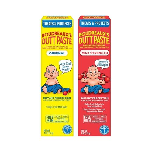 Boudreaux’s Butt Paste Diaper Rash Ointment, Baby Rash Cream Skin Protectant, Fast Relief, Soothing Barrier Cream, Original, Maximum Strength, 4 Ounce Tube (Variety Pack of 2)