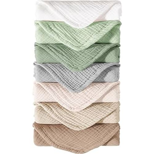 Konssy Muslin Baby Burp Cloths Sets for Unisex- 7 Pack Soft 100% Cotton Burping Clothes for Newborn,Baby Girls and Boys