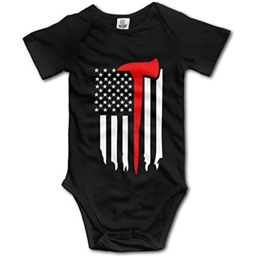 Arromper Thin Red Line Firefighter Axe Boy's & Girl's Short Sleeve Jumpsuit Outfits Black