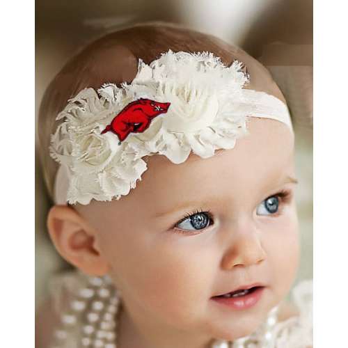 Arkansas Razorback Baby/ Toddler Shabby Flower Hair Bow Headband