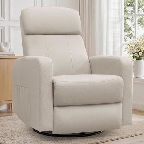 Korser Power Recliner Chair for Adults, Swivel Rocker Recliner with USB Ports, Nursery Rocking Chairs with Side Pockets, Electric Recliner Nursery Glider for Living Room & Nursery, Linen Fabric, Beige