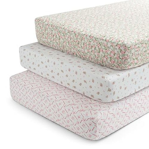 Delta Children Fitted Crib Sheets for Girls and Boys - Crib Sheet for Standard Crib and Toddler Mattresses - 28x52 Inch (Pack of 3), Pink Floral