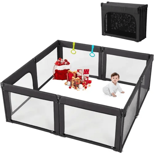 Doradotey Baby Playpen, Shape Adjustable Large & Small Baby Playard for Babies and Toddlers, Foldable Playpen Baby Fence Indoors Play Center Yards, Breathable Mesh Anti-Fall Play Pens(71x79 Black)
