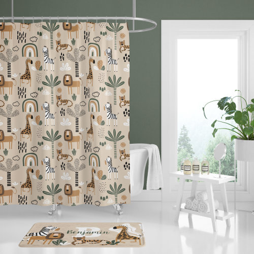 Kids Bathroom Decor, Boys Room Shower Curtain, Safari Bathroom, Personalized Shower Curtain, Jungle, Bath Mat, Safari Nursery Decor, Safari