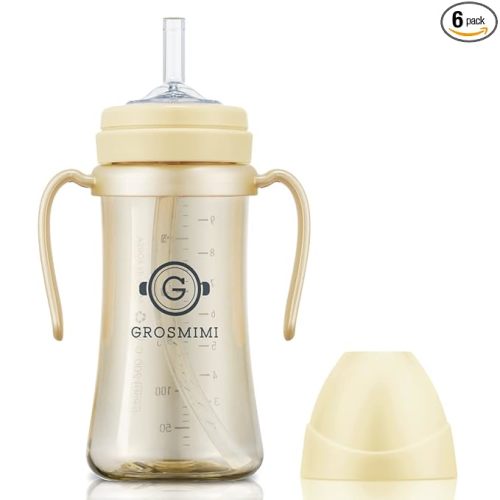 GROSMIMI Spill Proof no Spill Magic Sippy Cup with Straw with Handle for Baby and Toddlers, Customizable, PPSU, BPA Free 10 oz (Butter)