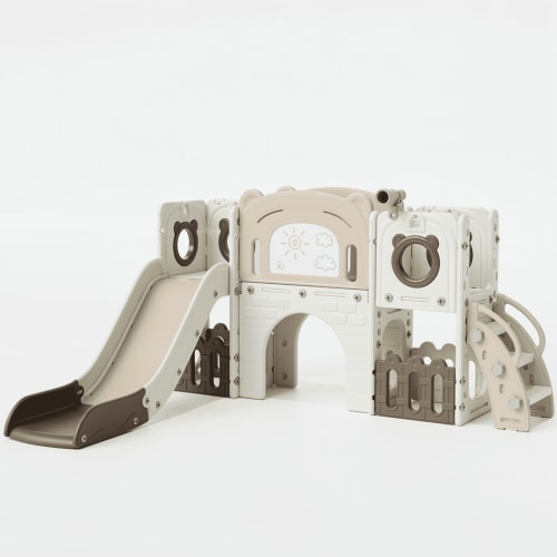 LAZY BUDDY 10 in 1 Toddler Slide Set, Kids Slide and Climber Playset with Basketball Hoop, Drawing Board, Telescope, Indoor Outdoor Playground