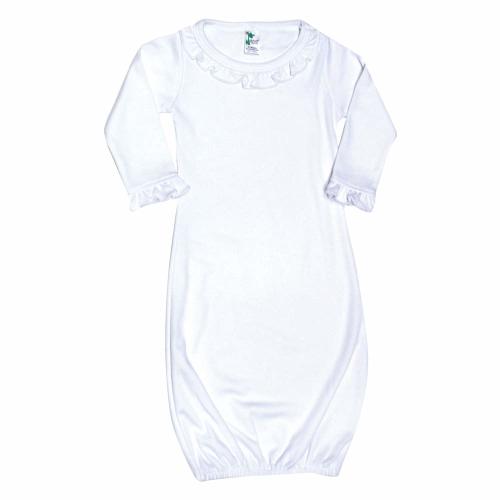 Baby Blank Long Sleeve Ruffle-Trim Sleeper Gown White (0-3 Months -3807)