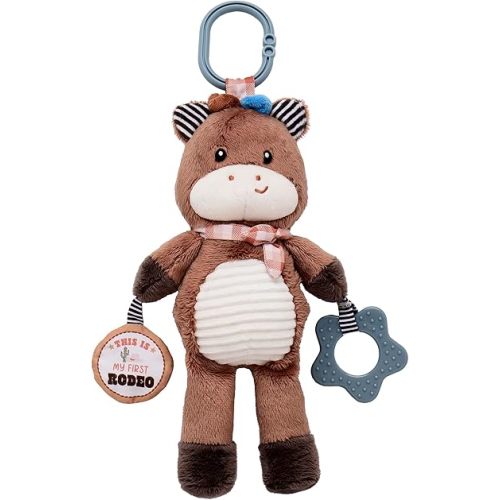 Plush Horse 14 inch Activity Toy with Crinkle, Rattle, Teether and Travel Hook, My First Rodeo, Brown, Western Ranch