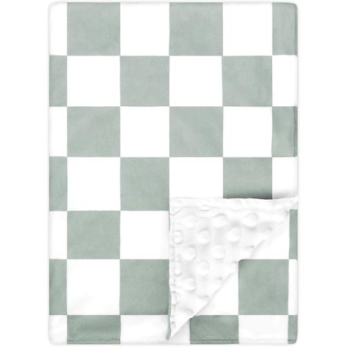 DILIMI Soft Warm Baby Blanket for Girl and Boy, Plush Dot Unisex Newborn Toddler Blanket for Nursery, Stroller, Infant Crib (4030 in), Green Checkerboard