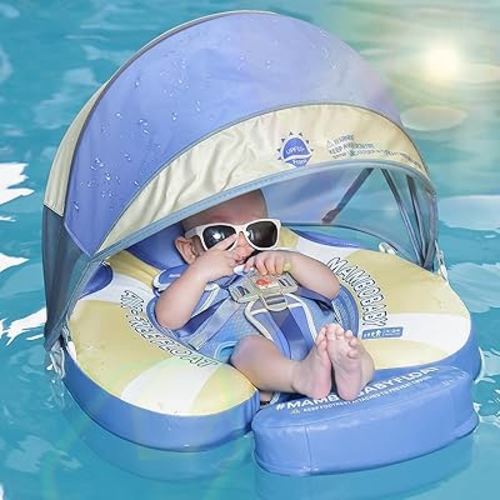 Mambobaby Float with Canopy, Lanstics Baby Pool Float Non-Inflatable Baby Float Swim Trainer for Infant UPF50+ UV Protection Canopy Baby Swimming Float for Toddler Infant 3-24 Months (Voyage)