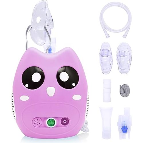 Nebulizer, Compressor Nebulizer Machine for Home Use with Complete Accessories,Portable Nebulizer for Kids and Adults, Cute Owl Design(Pink)