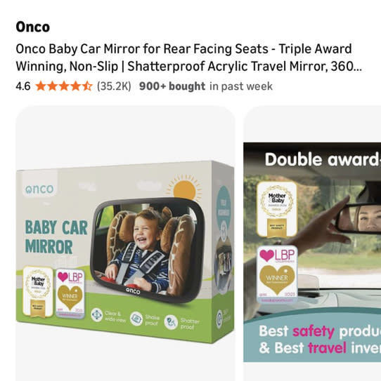 Amazon.com: Onco Baby Car Mirror for Rear Facing Seats - Triple Award Winning, Non-Slip | Shatterproof Acrylic Travel Mirror, 360° Rotation, Award-Winning Safety and Shakeproof Design (9.6 x 6.9 in)