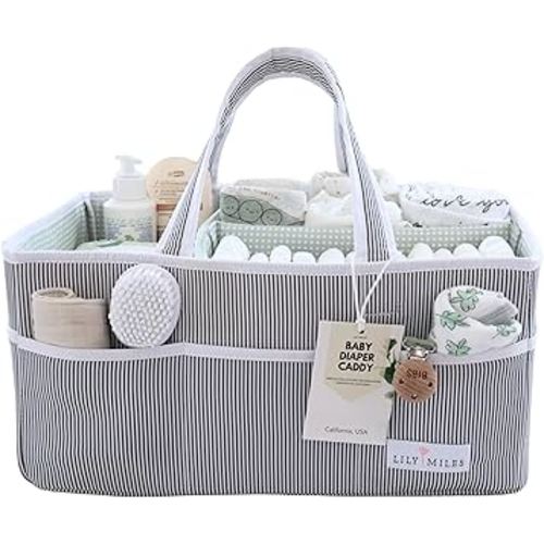Lily Miles Baby Diaper Caddy - Large Organizer Tote Bag for Baby essentials Boy or Girl - Baby Shower Basket - Nursery Must Haves - Registry Favorites - Newborn Caddie Car Travel