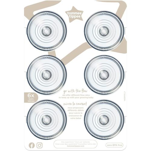 Tommee Tippee Advanced Anti-Colic Baby Bottle Nipples, Breast-like, Soft Silicone, Medium Flow, 3m+, 6 Count