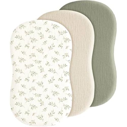 Baby Muslin Bassinet Sheets 3 Pack for Boys & Girls, Soft Breathable Cotton Bassinet Mattress Cover, Universal Fit for Hourglass, Oval, and Rectangle Mattress (Spring Meadow)