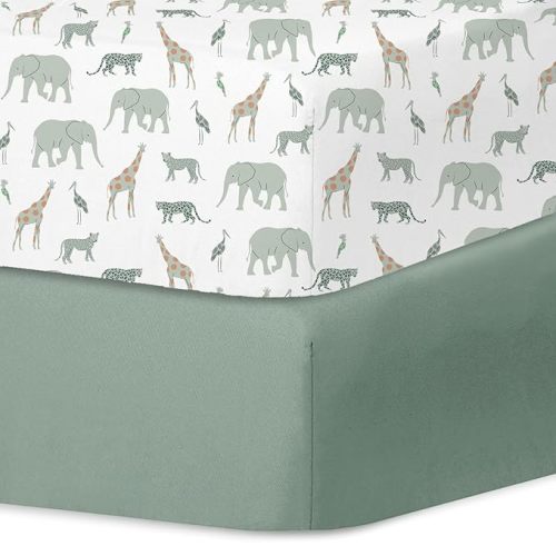 Little Grape Land Crib Sheets for Boys and Girls 2pk Baby Crib Fitted Sheet for Standard Size Crib and Toddler Mattress Super Soft Baby Sheet, Safari