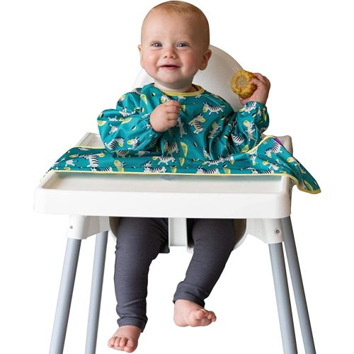 Tidy Tot - Cover & Catch Baby Bib - Mess Proof Long Sleeve Feeding Smock with Food Catcher Pocket - Waterproof Bib