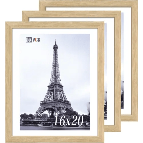 VCK 16x20 Poster Frame 3 Pack - Oak, Natural Solid Wood Picture Frames for Wall, Wall Gallery Frame
