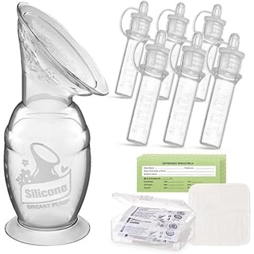haakaa Manual Breast Pump 5oz/150ml & Silicone Colostrum Collector Kit Ready-to-Use Pack (0.1oz/4ml, 6pcs)