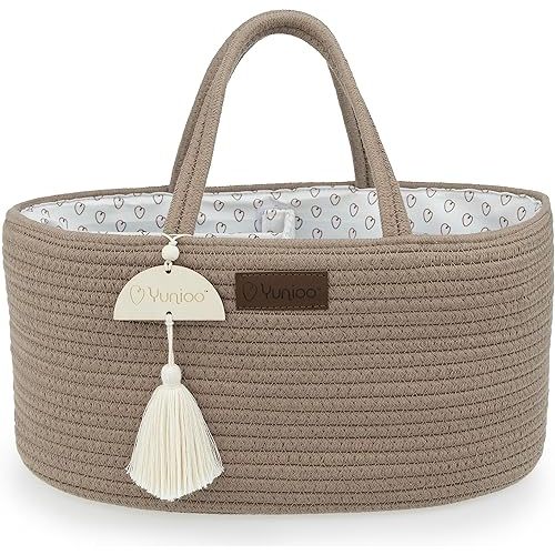 Diaper Caddy Organizer, Boho Diaper Bag Tote for Changing Table Necessities and Baby Essentials Must Haves for Newborn, Car Caddy Organizer, Portable Storage Basket for Boy or Girl, Brown