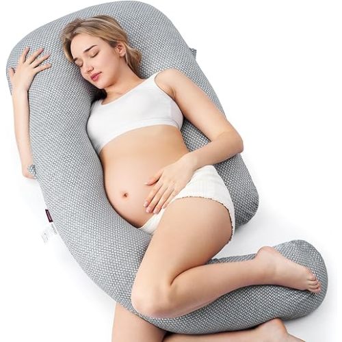 Momcozy Pregnancy Pillow for Sleeping, Dreamlign U Pro Body Pillow with Adjustable Leg Pillow - Support for Back, Hips, Belly, Legs for Pregnant Women, 50-72 Inch Maternity Pillow with Air Layer Cover