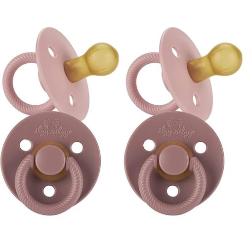 Itzy Ritzy Natural Rubber Pacifiers, Set of 2 – Natural Rubber Newborn Pacifiers with Cherry-Shaped Nipple & Large Air Holes for Added Safety; Set of 2 in Blossom & Rosewood, Ages 0 – 6 Months