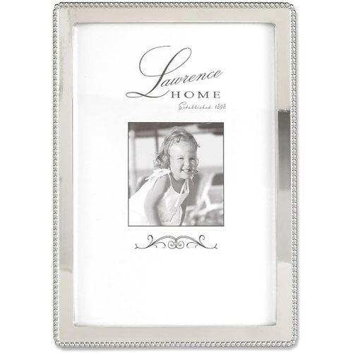 Lawrence Frames Metal Picture Frame with Delicate Outer Border of Beads, Silver, 4x6