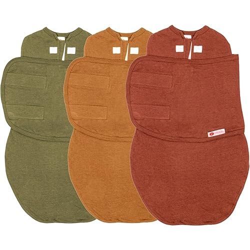 embé 3-Pack Starter Swaddle Blanket Wrap for Babies 0-3 Months / 6-14 lbs - Rust, Sand, Moss | Legs in & Out Design | Arms Tucked in | Stage 1 Sleep