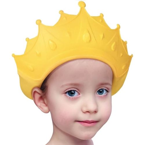 Baby Shower Cap Waterproof Shampoo hat for Children Toddler Girls Boys Protect ears eyes.Adjustable Silicone Bathing Crown.