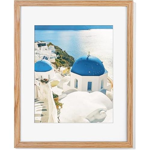 Axeman 11x14 Picture Frame with Mat for 8x10, Solid Oak Wood Picture Frames with Tempered Glass, Natural Wooden 11x14 inch Photo Frame for Wall, Wall Hook Included for Art Photo and Prints, Natural