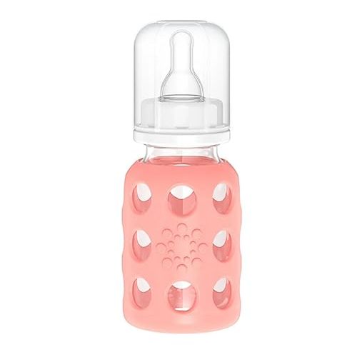 Lifefactory Glass Baby Bottle with Stage 1 Nipple and Protective Silicone Sleeve Cantaloupe, 4 Oz