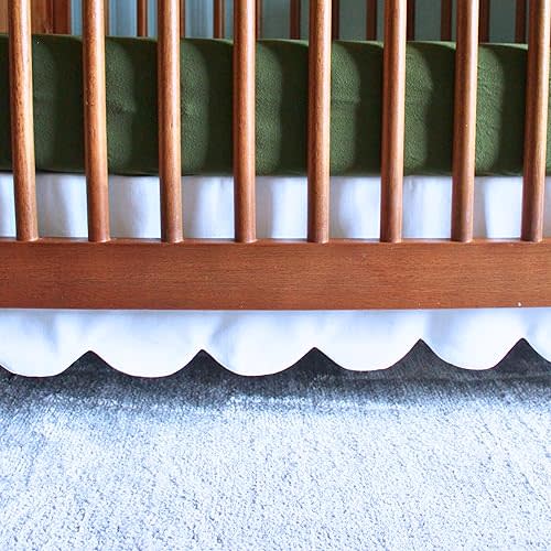 White Scalloped Crib Skirt (Front/Two Sides) - Adjustable Crib Skirt - Linen Crib Skirt Girl Crib Bedding - White Crib Skirt Neutral - Crib Dust Ruffle Bed Skirt Crib Skirt Boy - Baby Crib Bed Skirt