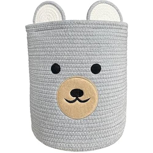 Bear Basket for Nursery, Baby Baskets for Storage, Kids Toy Basket and Laundry Basket, Gift Baskets for Baby Shower, Storage Basket for Children Plant Basket Indoor Corner (Light Grey)