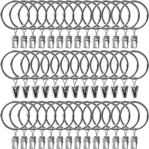 40 Pack Metal Curtain Rings with Clips, Drapery Clips Hooks, Decorative Curtain Rod Clips 1.5 in Interior Diameter, Silver