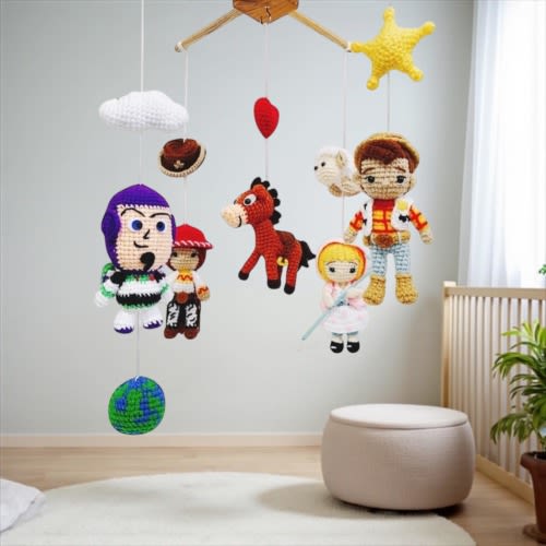 Baby mobile - Toy story crochet dolls, Crib mobile, Nursery decor, Baby gift, Handmade baby mobile, Baby crib mobile Amigurumi