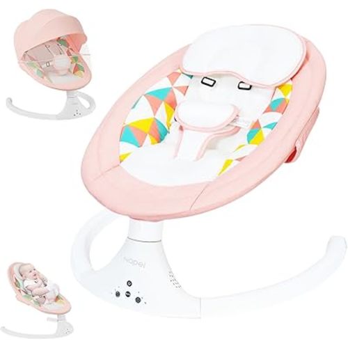 Baby Swing for Infants to Toddler,Electric Baby Swing and Bouncer,Bluetooth Infant Swing for Newborn with Remote Control,10 Music,5 Speed,2 Seat Position,Baby Rocker for Baby 0-9 Month (Pink)