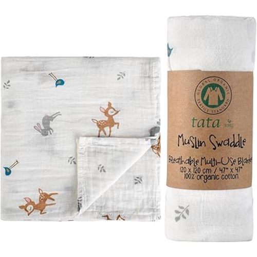 ® Muslin Baby Blankets | Swaddle for Newborns | 100% Organic Cotton Gauze Receiving Blanket Soft, Silky & Breathable for Girls & Neutral Gender | Baby Essentials | 47 x 47 inches
