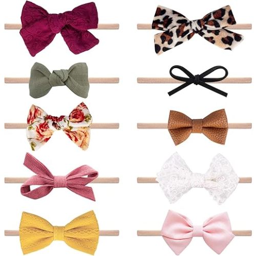 Baby Girl Headbands and Bows, Newborn Infant Toddler Nylon Elastics Hairbands Hair Accessories (Sweet)