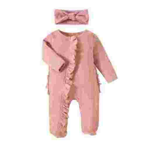 3-6 Months Outfits Baby Girl Baby Girl Clothes 0-3 Months Girl Footies Romper Solid Color Frills Baby Jumpsuit Zip Up Onesie Clothes Headband Pink